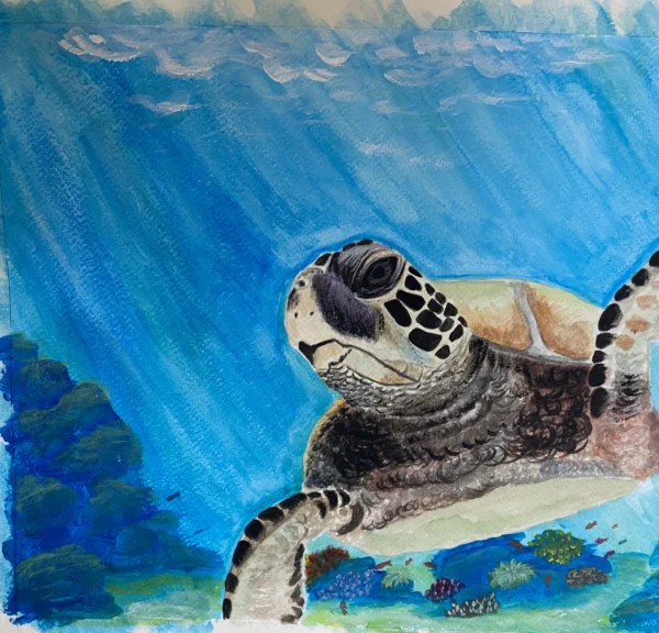 Peinture d'une tortue de mer dans l'eau